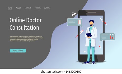 Web page design template for Online doctor, medical consultation, health care services. Vector illustration for website, poster, banner, medical presentation.