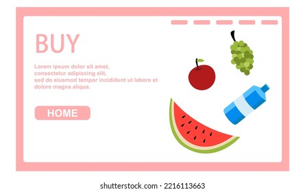 A web page design template for an online grocery store, home delivery of groceries.  Vector illustration for poster, banner or website 