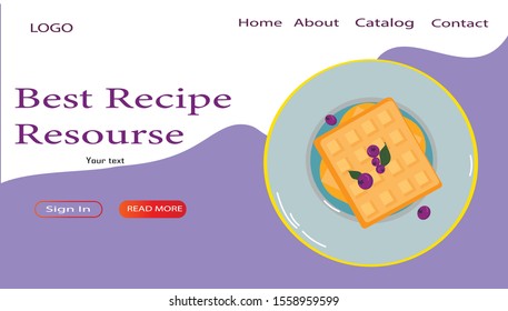 Web page design template for Recipes, Cooking, Vector illustration for poster, banner and website development, landing page
