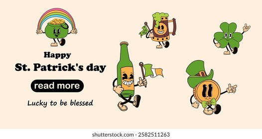 Web page design template. A set of cartoon characters designed as St. Patrick's Day mascots