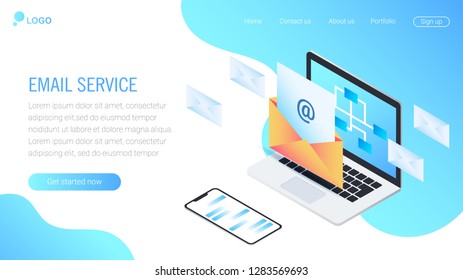 Web page design template for social media, online marketing and communication. Email service isometric vector illustration. Modern vector illustration concepts for website 