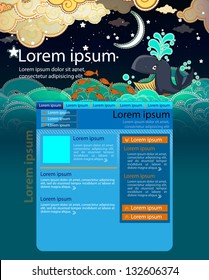 Web page design template with whale and fish