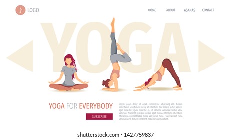 Web page design template with Women performing yoga poses. The concept of wellness, Yoga classes, healthy lifestyle, sport. Perfect for poster, banner, cover, website development.