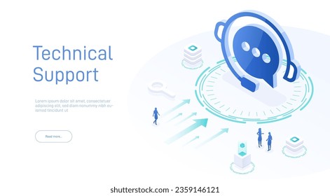 Web page design templates for 24-7 call center support. Isometric 24 hours open customer service. Vector 3d illustration Customer Service, Support or CRM