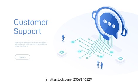 Web page design templates for 24-7 call center support. Isometric 24 hours open customer service. Vector 3d illustration Customer Service, Support or CRM