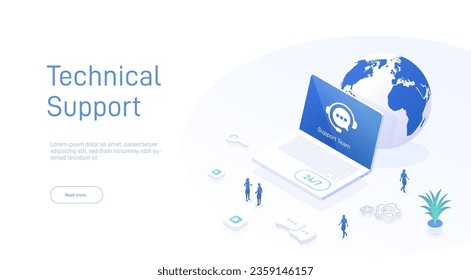 Web page design templates for 24-7 call center support. Isometric 24 hours open customer service. Vector 3d illustration Customer Service, Support or CRM