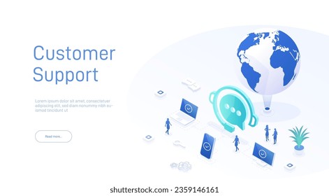 Web page design templates for 24-7 call center support. Isometric 24 hours open customer service. Vector 3d illustration Customer Service, Support or CRM