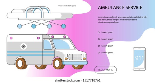 Web page design templates for Ambulance medicine aid booking service. Flat Art Vector illustration
