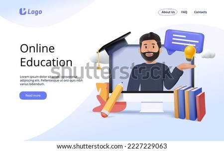 Web page design templates for book library, online learning, education 3D render illustration. Modern 3D vector illustration concepts for website and mobile website development. Curses, lecture online