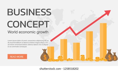 Web page design templates for business concept. Modern vector illustration  world economic growth. Graph of the world's financial.