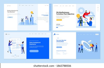 Web page design templates of business success, project management, big data analysis, startup, teamwork. Vector illustration concepts for website development.