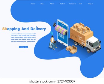 Web Page Design Templates For Business,Ecommerce Market  Isometric And Online Shopping. Modern Vector Illustration Concepts For Website And Mobile Website Development, Vector Isometric Concept.