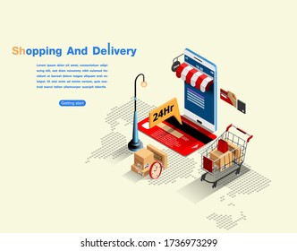Web page design templates for business,Ecommerce market  isometric and online shopping. Modern vector illustration concepts for website and mobile website development, vector isometric concept.