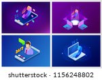 Web page design templates for call center support 24-7. Isometric 24 hours open customer service. Vector illustration Customer Service, Support or CRM