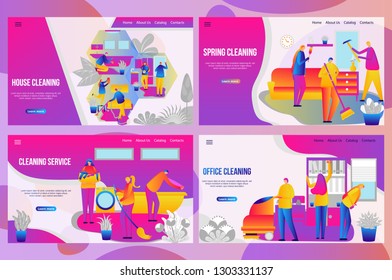 Web page design templates for Cleaning services. People cleaners houses and offices. Landing page.