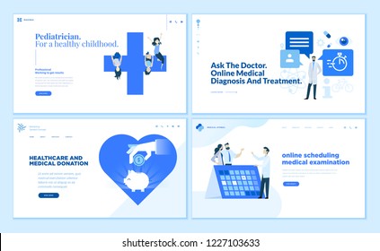 Web page design templates collection pediatrician  online medical diagnosis   treatment  medical donation  Modern vector illustration concepts for website   mobile website development  