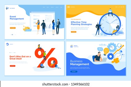 Web page design templates collection of event management, business management, e-commerce, time management. Flat design vector illustration concepts for website and mobile website development.