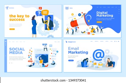 Web page design templates collection of internet marketing, social media, email marketing, online support, modern communication. Flat design vector illustration concepts for website development.