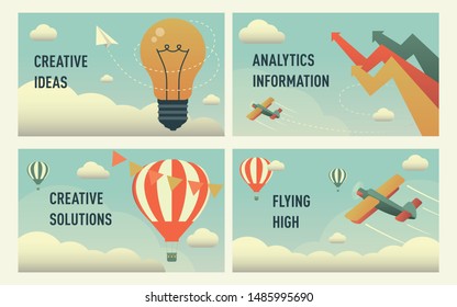 Web page design templates collection of business solution, startup, innovative ideas. Flat design vector illustration concepts for web page, banner, presentation.
