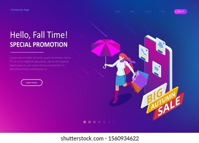 Web page design templates collection of Autumn Offer Discount Template Elements Banner. Big Autumn Sale. Fall Time Sale Design.