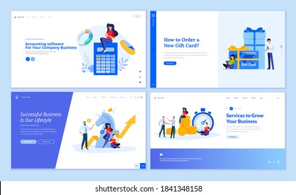 Web page design templates collection of accounting, finance, business success, strategy, investment, gift card, e-commerce. Vector illustration concepts for website and mobile website development. 