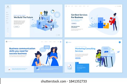 Web page design templates collection of business communication, team, consulting, marketing. Vector illustration concepts for website and mobile website development. 