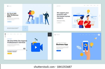 Web page design templates collection of startup, advertising, market research, e-business. Vector illustration concepts for website and mobile website development. 