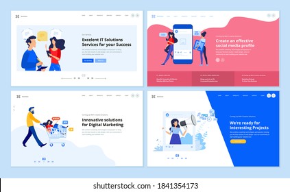 Web page design templates collection of social media, internet marketing, online communication and advertising, content management. Vector illustration concepts for website and mobile web development.