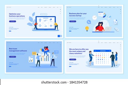 Web page design templates collection of business plan, team management, optimization, news and events. Vector illustration concepts for website and mobile website development. 