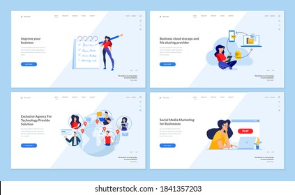 Web page design templates collection of cloud computing, networking, digital marketing. Vector illustration concepts for website and mobile website development. 