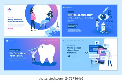 Web page design templates collection of gynecology , ophthalmology, dental care, online medical diagnosis and treatment. Modern vector illustration concepts for website and mobile website development.