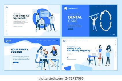 Web page design templates collection of family doctor, dentist, gynecologist, team specialist. Modern vector illustration concepts for website and mobile website development. 