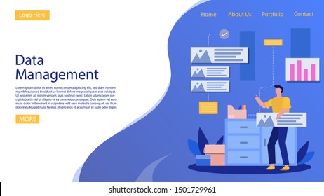  web page design templates for data analysis, management app. Modern vector illustration concepts for website and mobile website development.