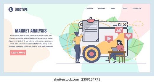 Webseitendesign-Vorlagen für die Darstellung des Konzepts der Datenmarktanalyse, perfekt für Webseitendesign, Banner, mobile App, Landingpage, flache Vektorgrafik