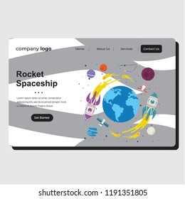 Web page design templates for web developer spaceship concept. SEO and responsive design. Modern vector illustration concepts for website and mobile website development. Landing page Template