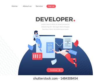 Web page design templates for developer, teamwork, business strategy and analytics. Modern vector illustration concepts for website and mobile website development.