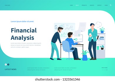 Web page design templates for Financial Analysis. Modern vector illustration concept for website.