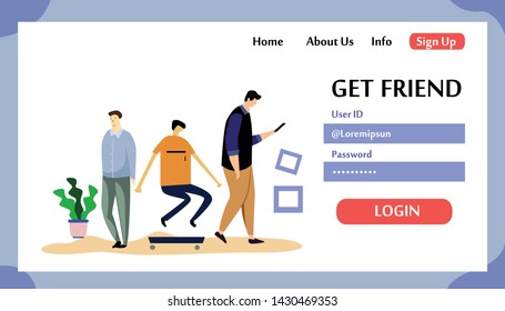 Web page design templates for Get Friend. Modern vector illustration concepts for website and mobile website development