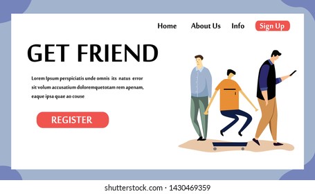 Web page design templates for Get Friend. Modern vector illustration concepts for website and mobile website development