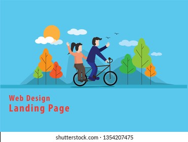web page design templates landing page for couple on bike. Modern vector illustration concepts for website and mobile website