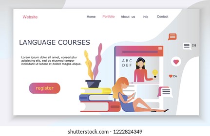 The web page design templates for language courses, e-learning, online education. Modern vector illustration concepts for website and mobile website development.