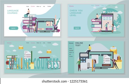 The web page design templates for language courses, e-learning, online education is shown. Modern vector illustration concepts for website and mobile website development, apps is presented.