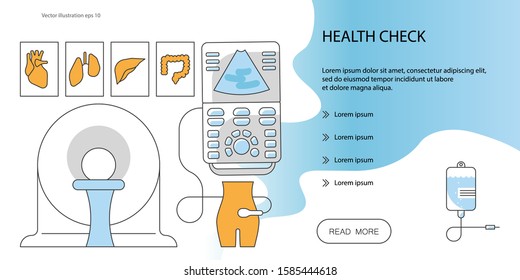 Web page design templates for online medical support, health cheak, medical services. Ultrasonography and CT scan icons isolated. Flat Art Vector Illustration