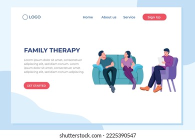 web page design templates for Psychology service. Consultation talking to psychologist. , private counseling, family psychology concept. Website landing web page template. Vector illustration