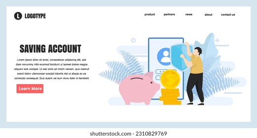 Plantillas de diseño de páginas web para guardar la ilustración de concepto de cuenta, perfecta para diseño de páginas web, banner, aplicación móvil, página de inicio, ilustración de vector plano