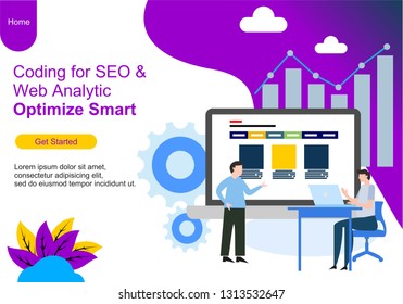 Web page design templates for SEO, teamwork, business strategy, analytic and presentation. Modern vector illustration concepts for website and mobile website development. Vector
