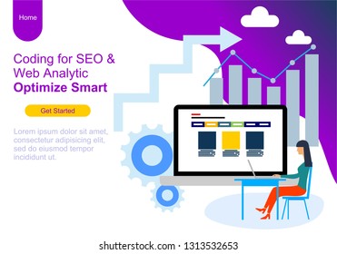 Web page design templates for SEO,  teamwork, business strategy, analytic and presentation. Modern vector illustration concepts for website and mobile website development. Vector