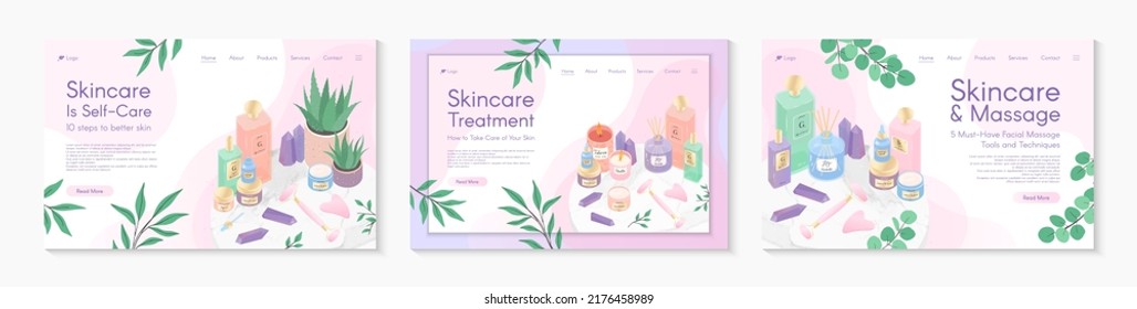 Plantillas de diseño de páginas web para el tratamiento de la piel, tutorial de masaje facial, EPA, wellness