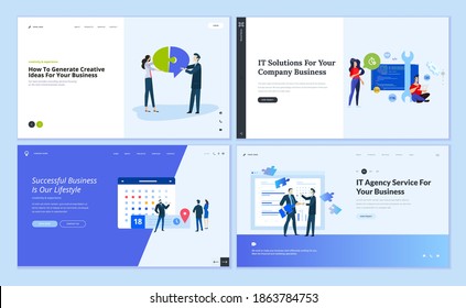 Web page design templates of IT solutions, consulting, startup, business apps. Vector illustration concepts for website development.