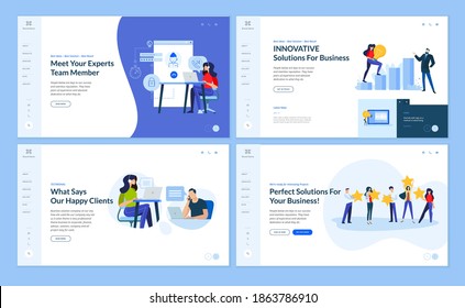 Web page design templates of technical support, customer relations, business innovations, startup, project development. Vector illustration concepts for website development.